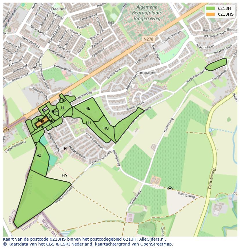 Afbeelding van het postcodegebied 6213 HS op de kaart.