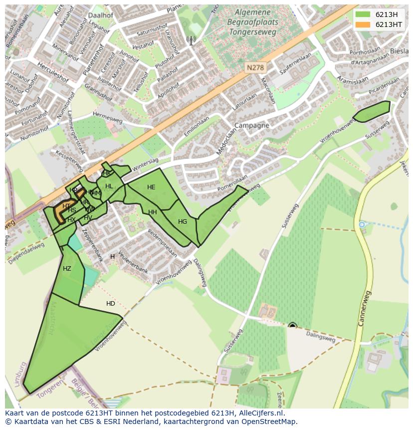 Afbeelding van het postcodegebied 6213 HT op de kaart.