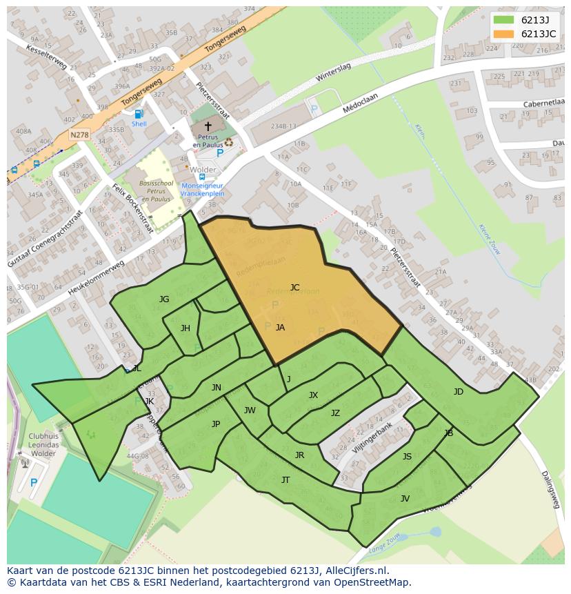 Afbeelding van het postcodegebied 6213 JC op de kaart.