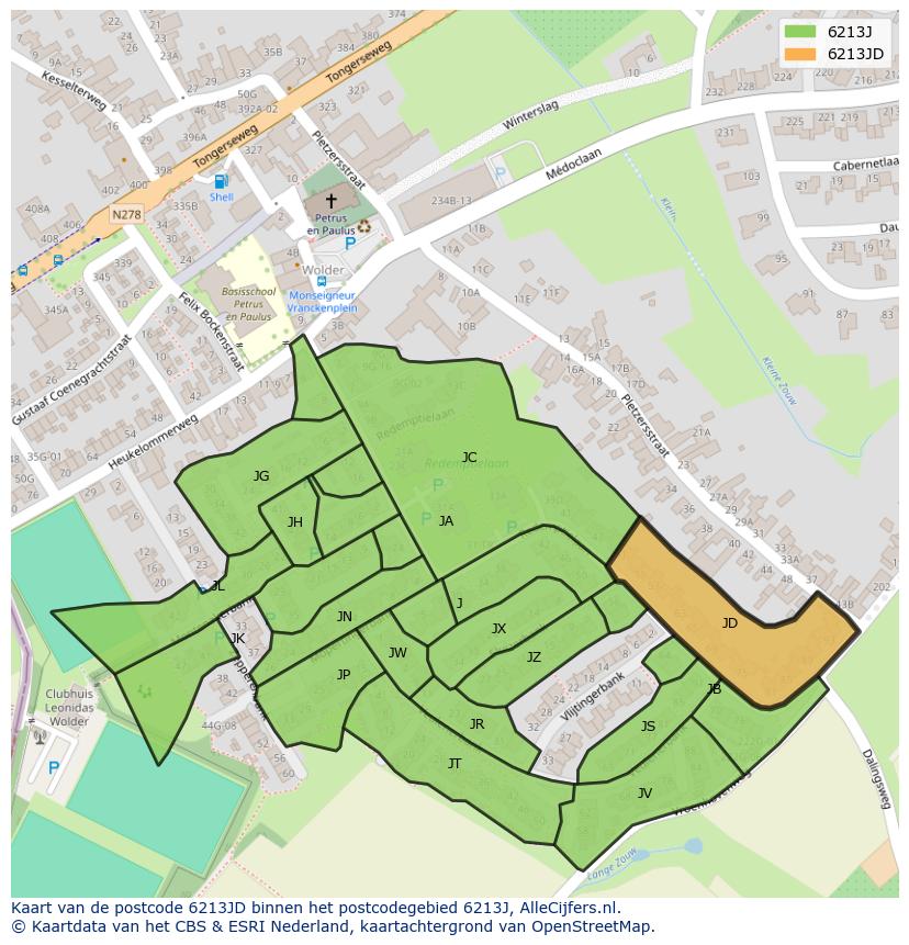 Afbeelding van het postcodegebied 6213 JD op de kaart.