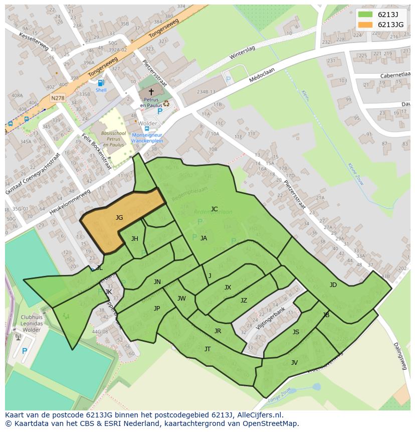 Afbeelding van het postcodegebied 6213 JG op de kaart.