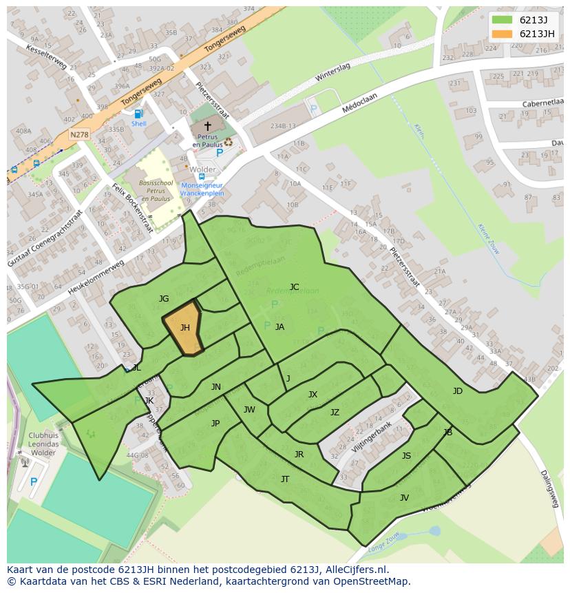 Afbeelding van het postcodegebied 6213 JH op de kaart.