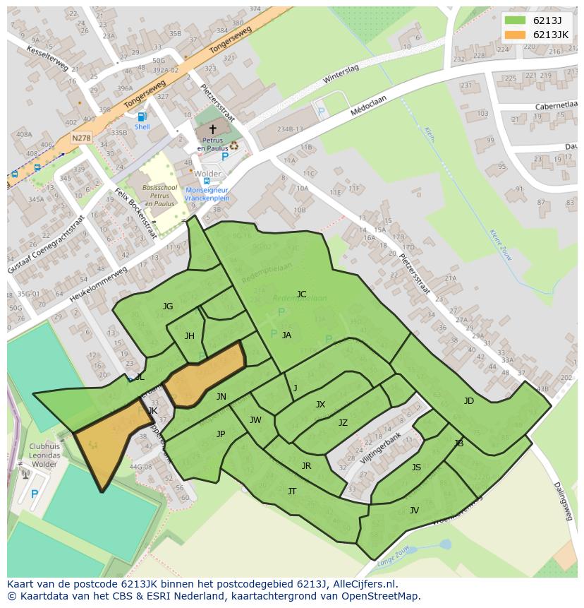 Afbeelding van het postcodegebied 6213 JK op de kaart.