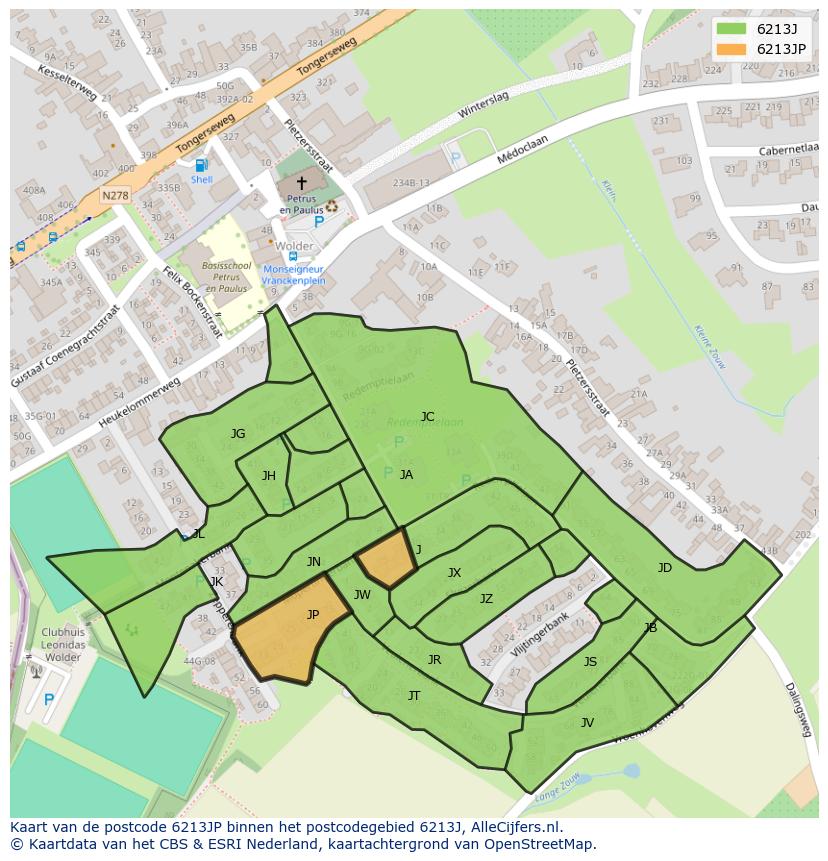 Afbeelding van het postcodegebied 6213 JP op de kaart.
