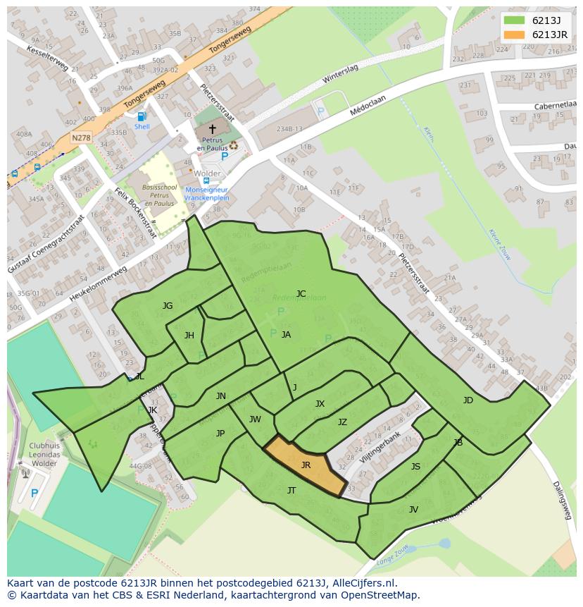 Afbeelding van het postcodegebied 6213 JR op de kaart.