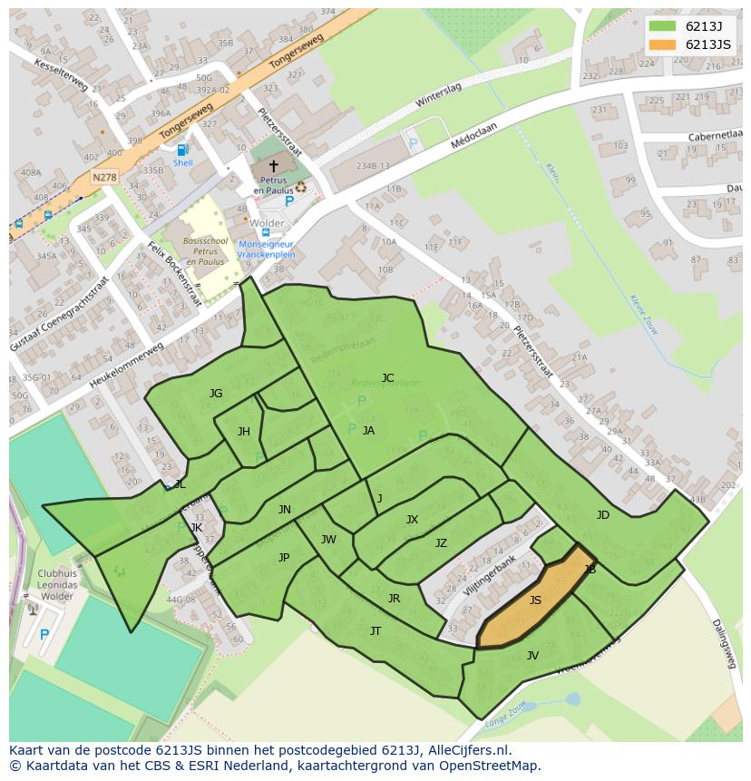 Afbeelding van het postcodegebied 6213 JS op de kaart.