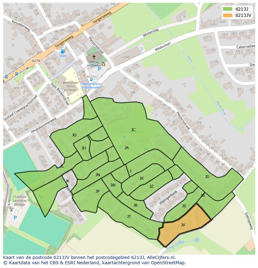 Afbeelding van het postcodegebied 6213 JV op de kaart.