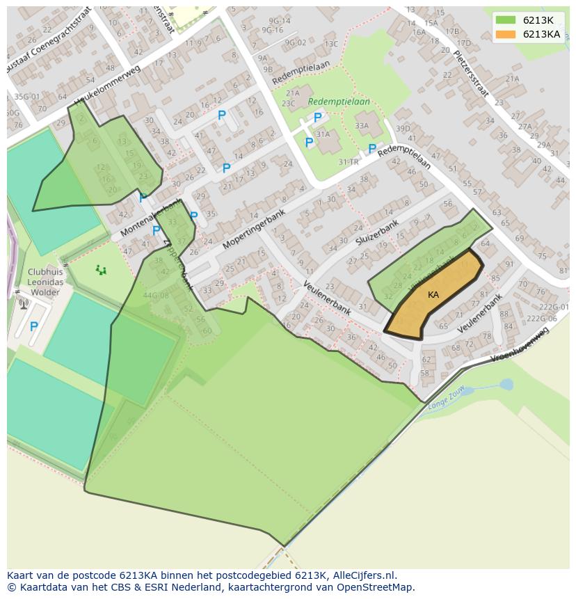Afbeelding van het postcodegebied 6213 KA op de kaart.