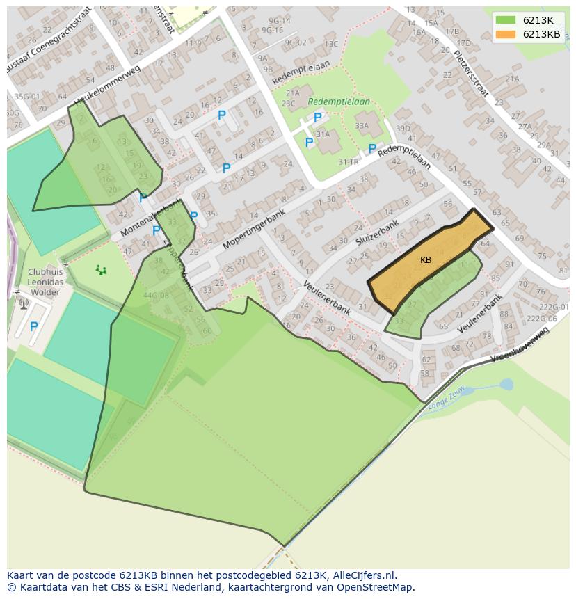 Afbeelding van het postcodegebied 6213 KB op de kaart.