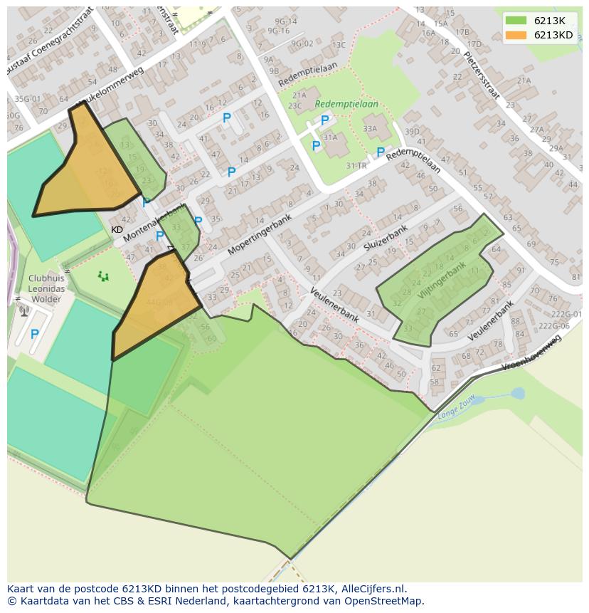 Afbeelding van het postcodegebied 6213 KD op de kaart.
