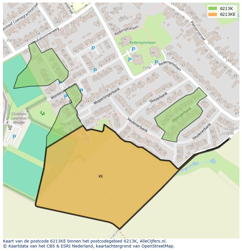 Afbeelding van het postcodegebied 6213 KE op de kaart.