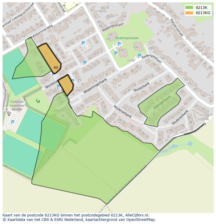 Afbeelding van het postcodegebied 6213 KG op de kaart.