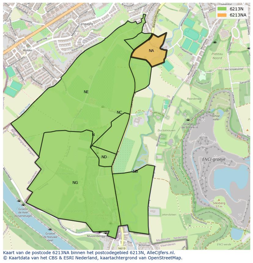 Afbeelding van het postcodegebied 6213 NA op de kaart.