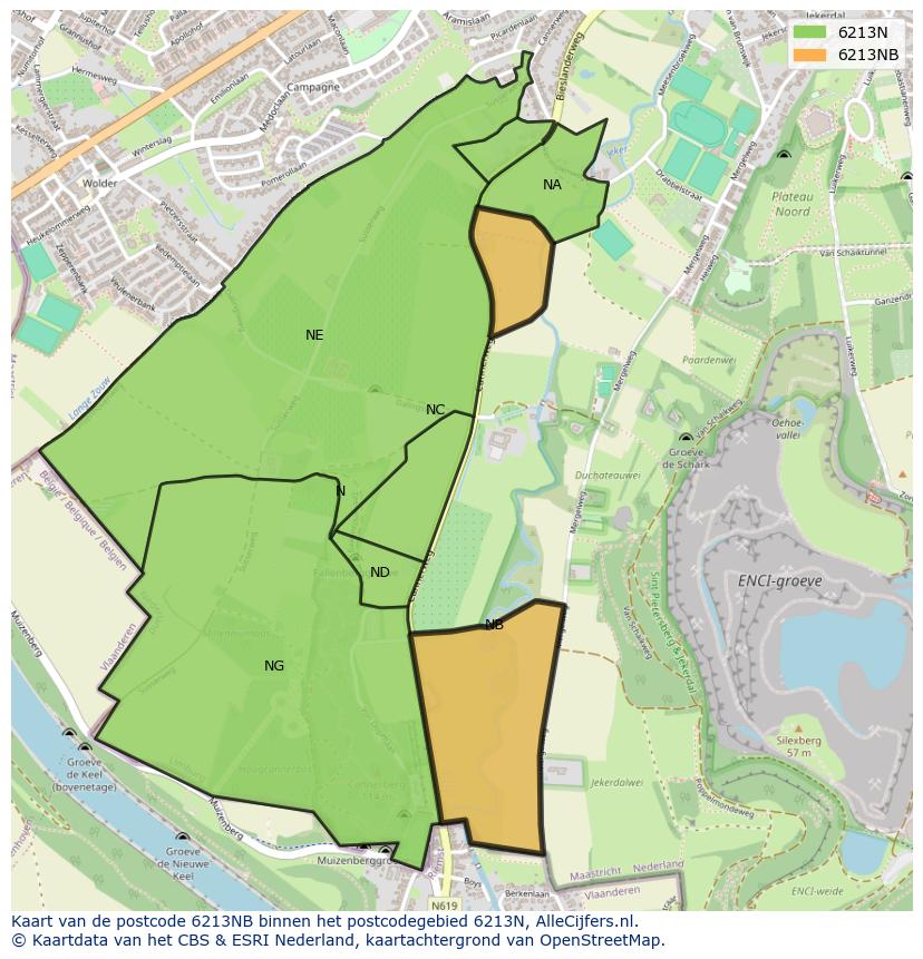 Afbeelding van het postcodegebied 6213 NB op de kaart.