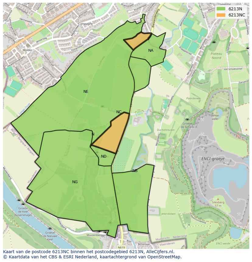 Afbeelding van het postcodegebied 6213 NC op de kaart.