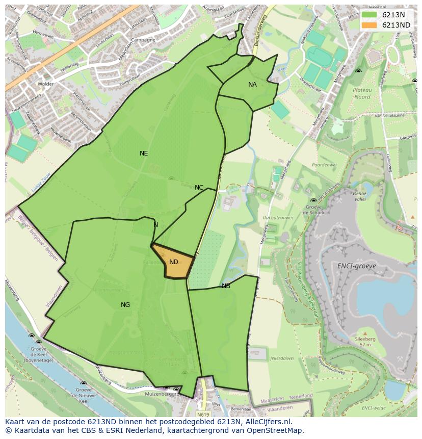 Afbeelding van het postcodegebied 6213 ND op de kaart.