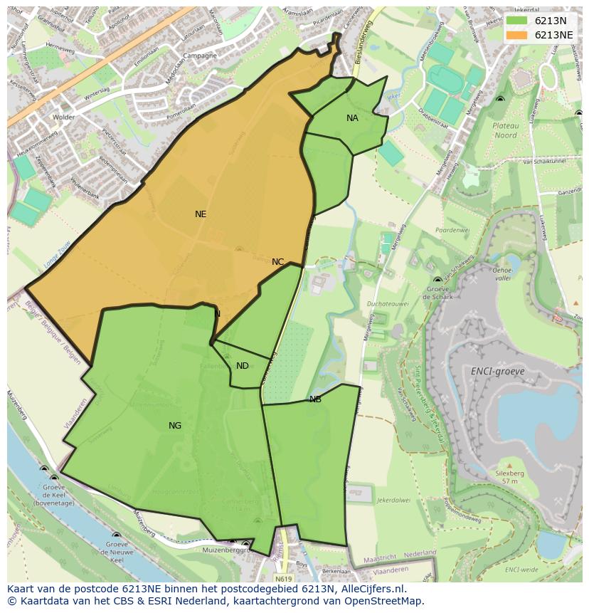 Afbeelding van het postcodegebied 6213 NE op de kaart.
