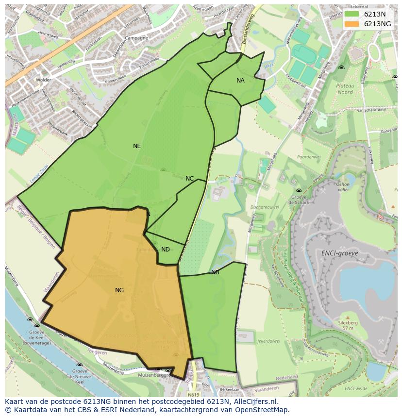 Afbeelding van het postcodegebied 6213 NG op de kaart.