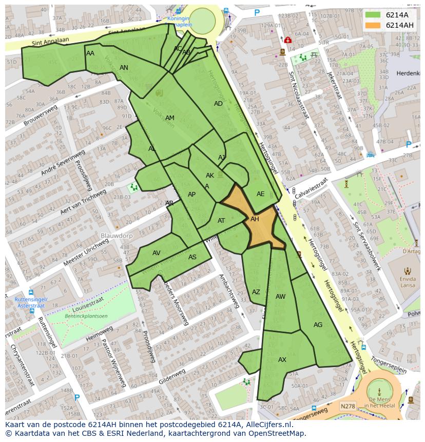 Afbeelding van het postcodegebied 6214 AH op de kaart.