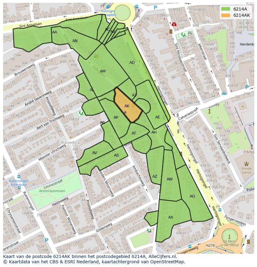 Afbeelding van het postcodegebied 6214 AK op de kaart.