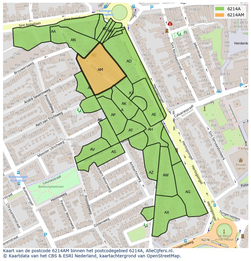 Afbeelding van het postcodegebied 6214 AM op de kaart.