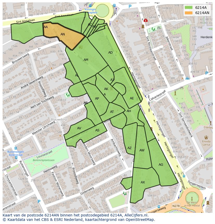 Afbeelding van het postcodegebied 6214 AN op de kaart.