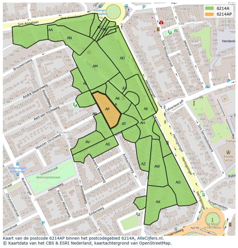 Afbeelding van het postcodegebied 6214 AP op de kaart.