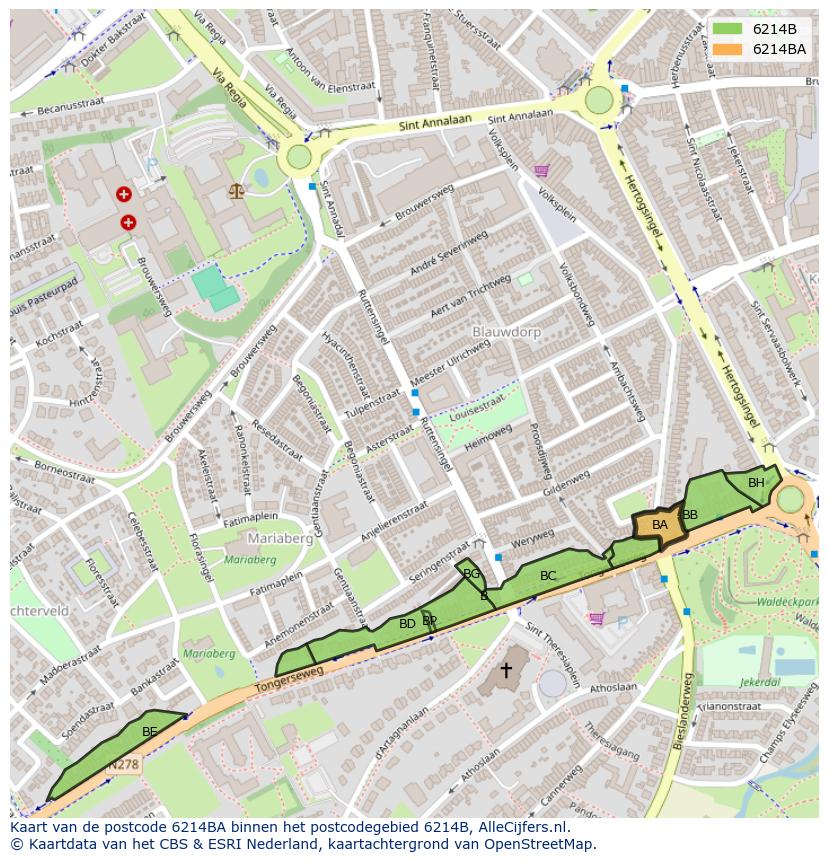 Afbeelding van het postcodegebied 6214 BA op de kaart.
