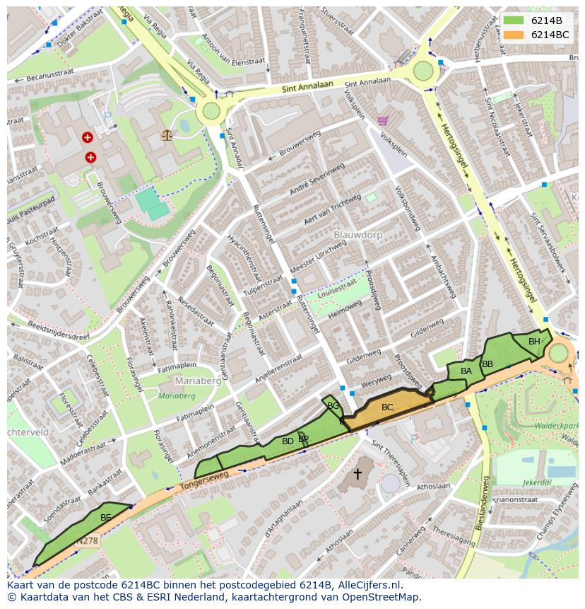 Afbeelding van het postcodegebied 6214 BC op de kaart.
