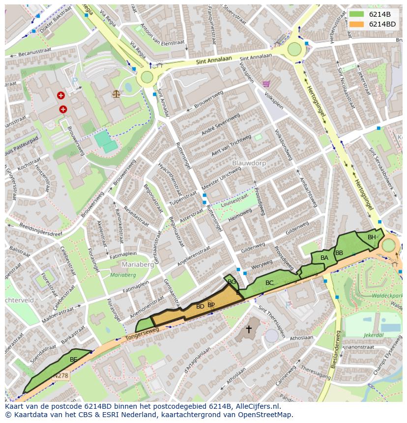 Afbeelding van het postcodegebied 6214 BD op de kaart.