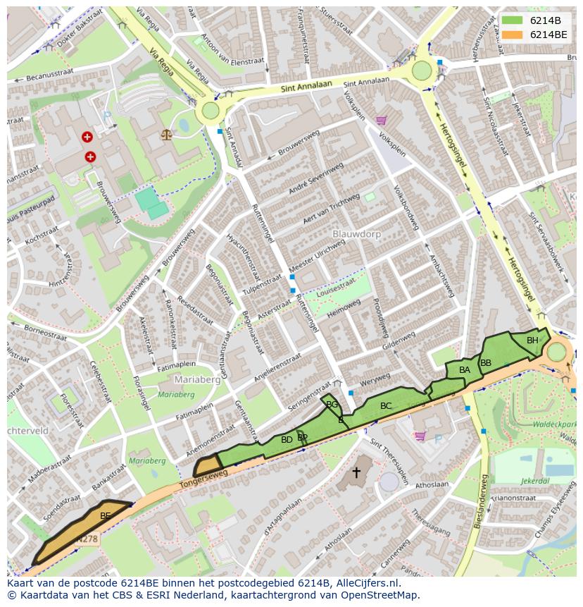 Afbeelding van het postcodegebied 6214 BE op de kaart.
