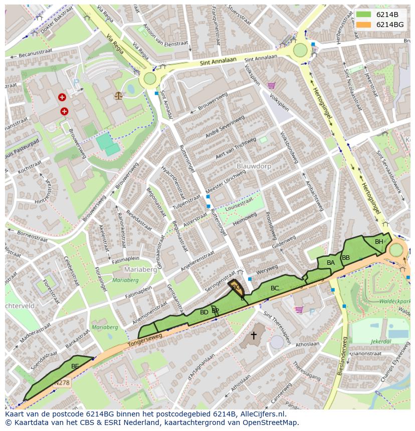 Afbeelding van het postcodegebied 6214 BG op de kaart.