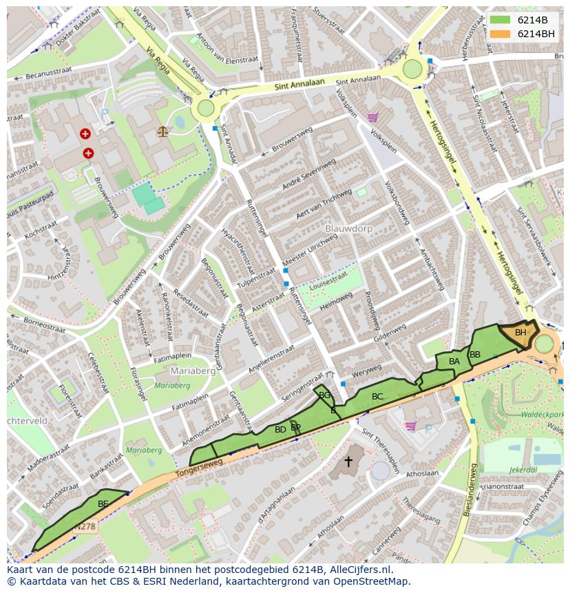 Afbeelding van het postcodegebied 6214 BH op de kaart.