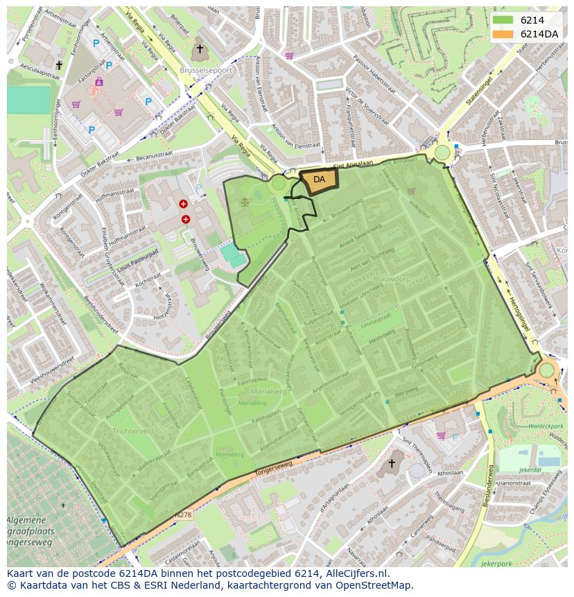 Afbeelding van het postcodegebied 6214 DA op de kaart.