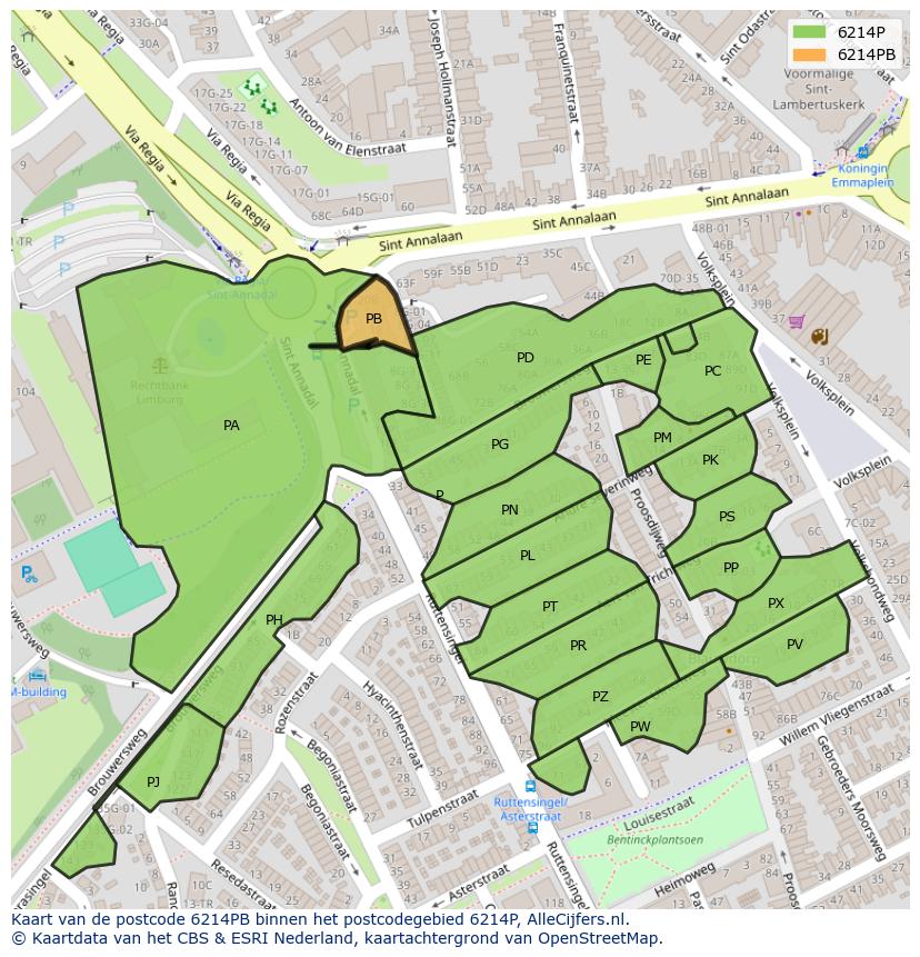 Afbeelding van het postcodegebied 6214 PB op de kaart.