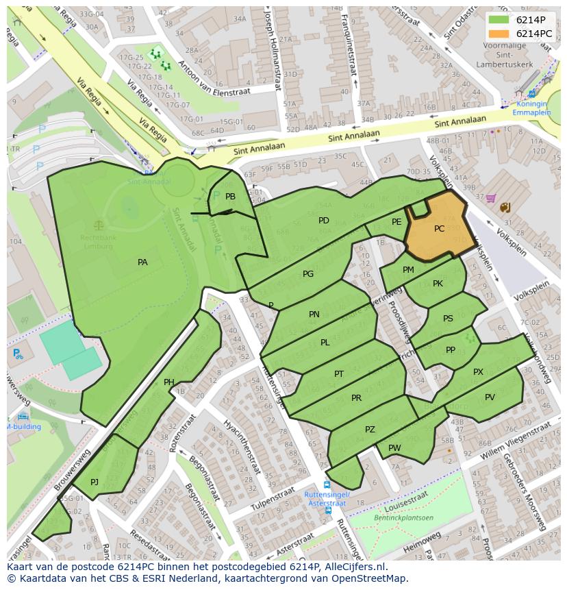 Afbeelding van het postcodegebied 6214 PC op de kaart.
