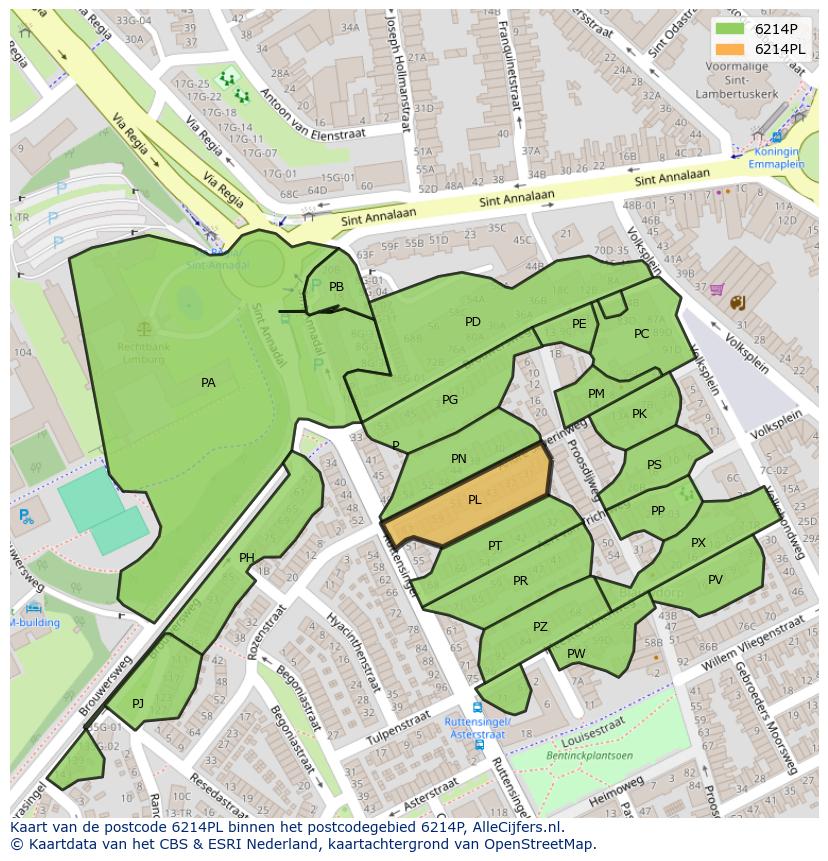 Afbeelding van het postcodegebied 6214 PL op de kaart.