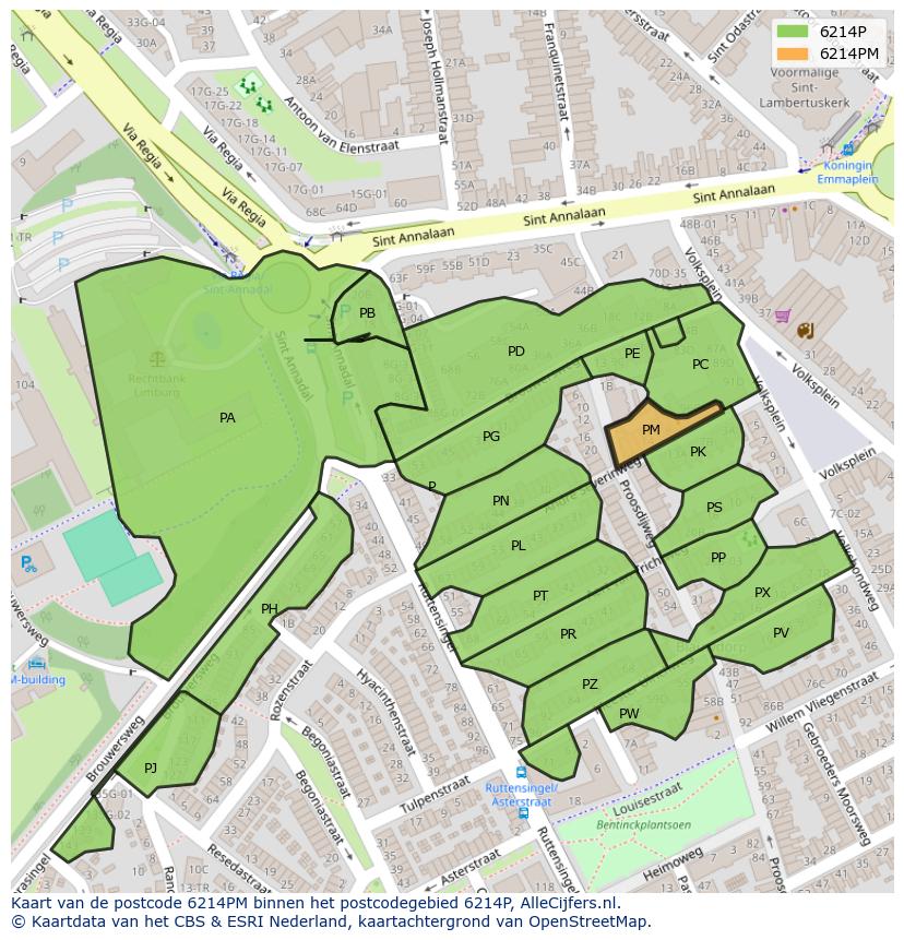 Afbeelding van het postcodegebied 6214 PM op de kaart.