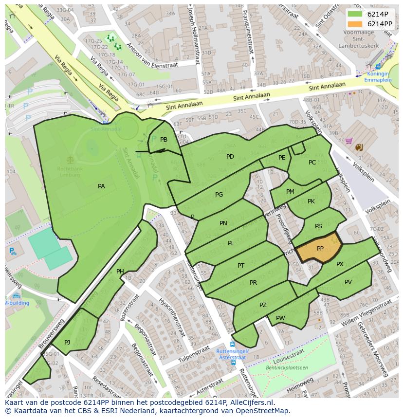 Afbeelding van het postcodegebied 6214 PP op de kaart.
