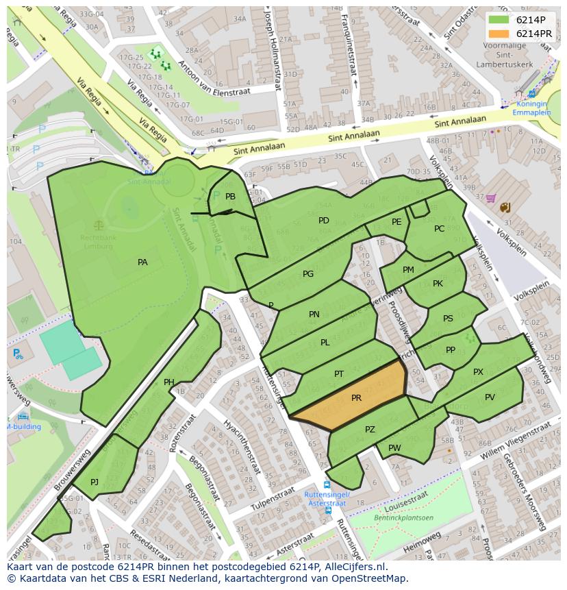 Afbeelding van het postcodegebied 6214 PR op de kaart.