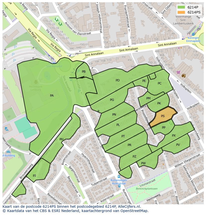 Afbeelding van het postcodegebied 6214 PS op de kaart.