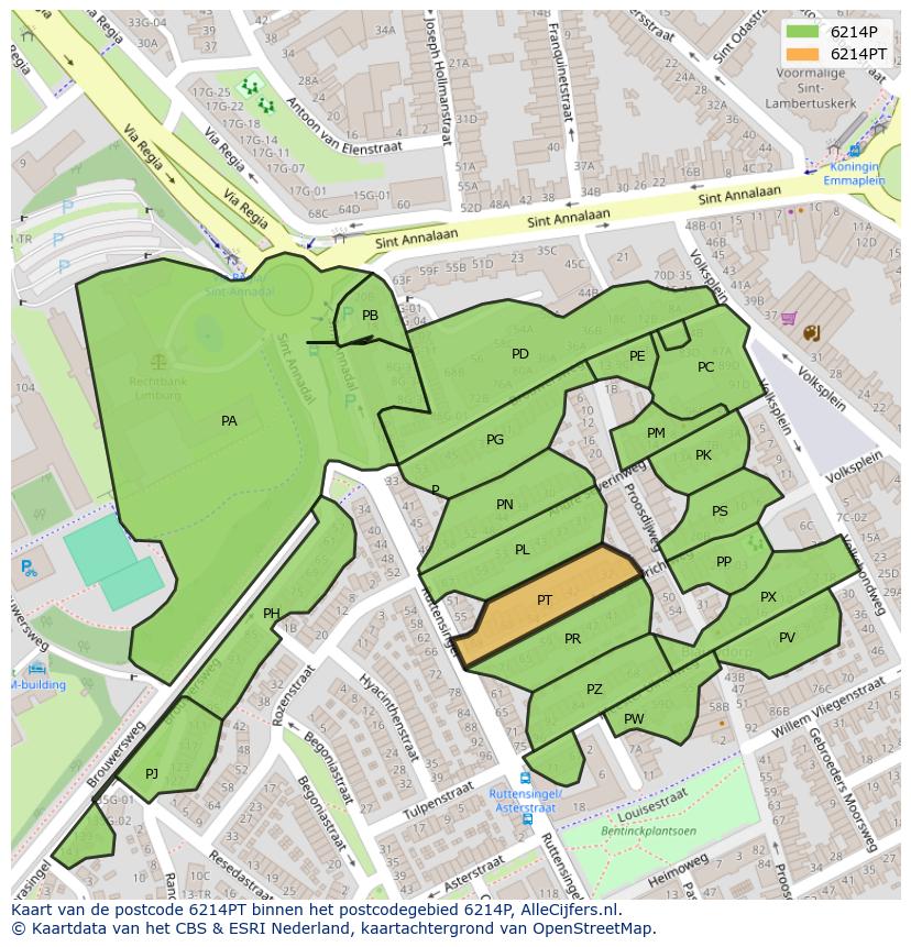 Afbeelding van het postcodegebied 6214 PT op de kaart.