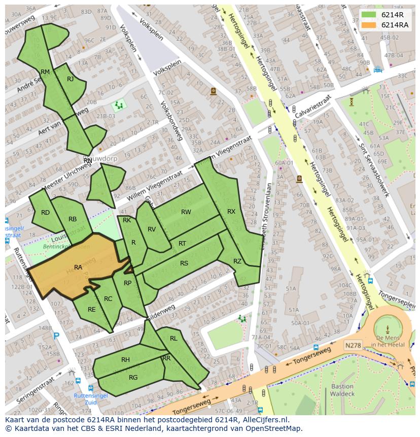 Afbeelding van het postcodegebied 6214 RA op de kaart.