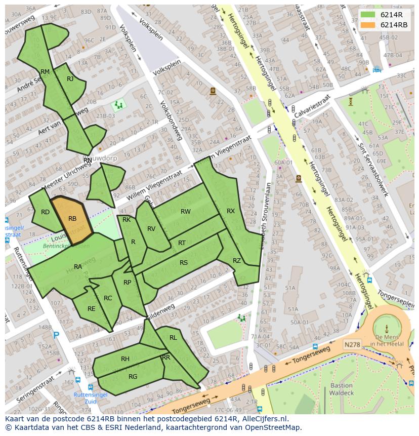 Afbeelding van het postcodegebied 6214 RB op de kaart.