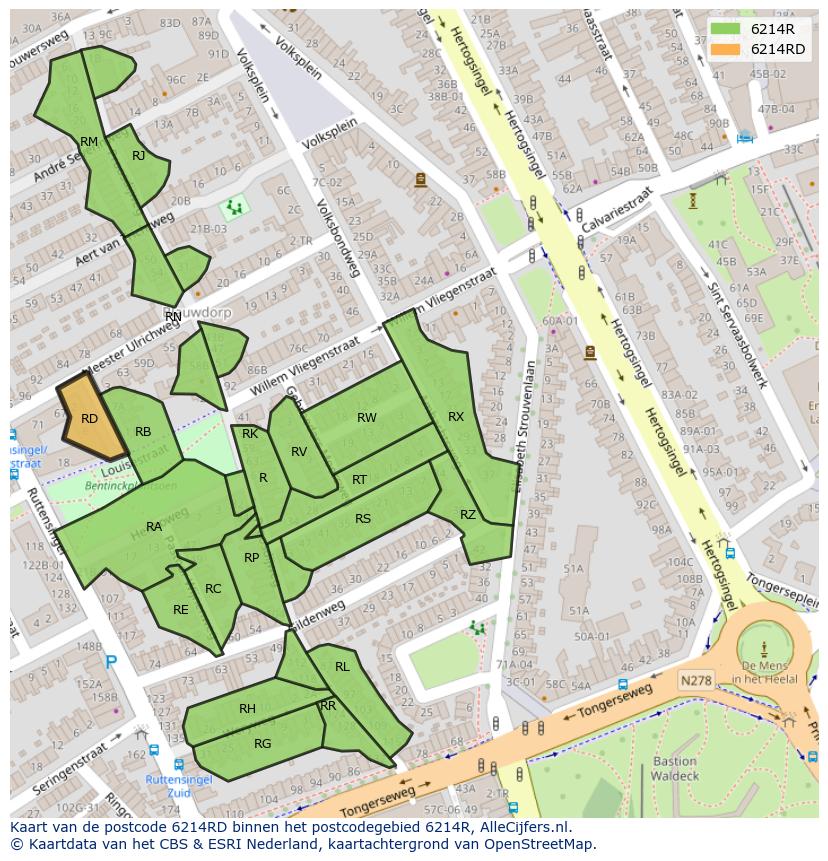 Afbeelding van het postcodegebied 6214 RD op de kaart.