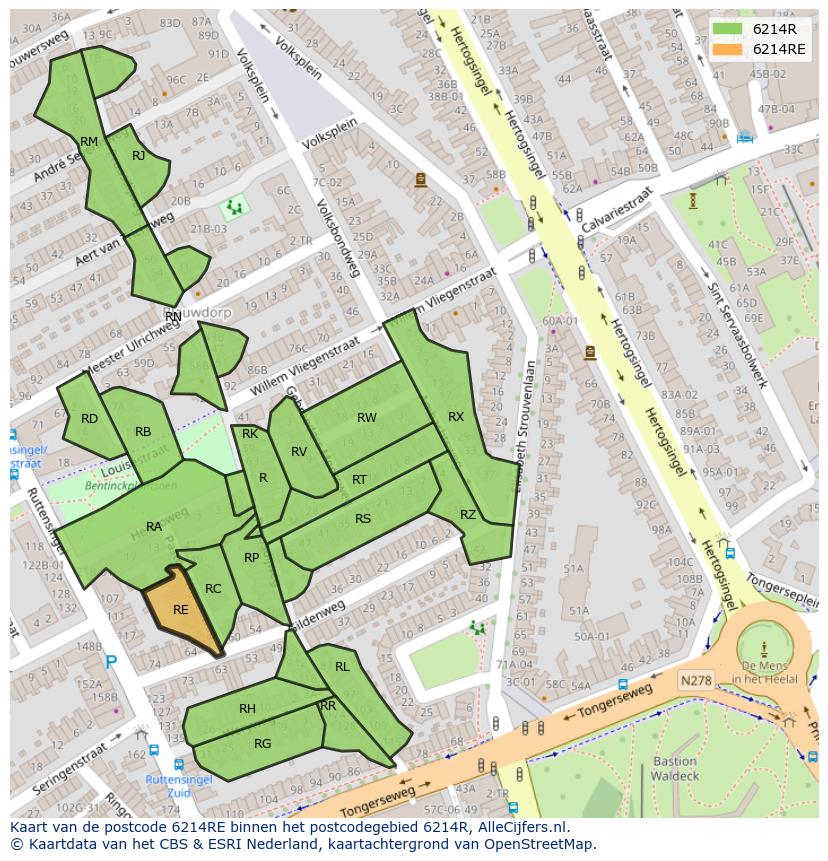 Afbeelding van het postcodegebied 6214 RE op de kaart.