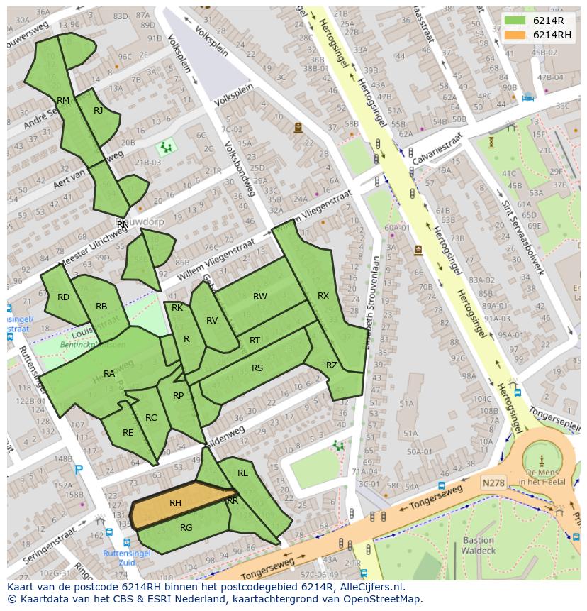 Afbeelding van het postcodegebied 6214 RH op de kaart.