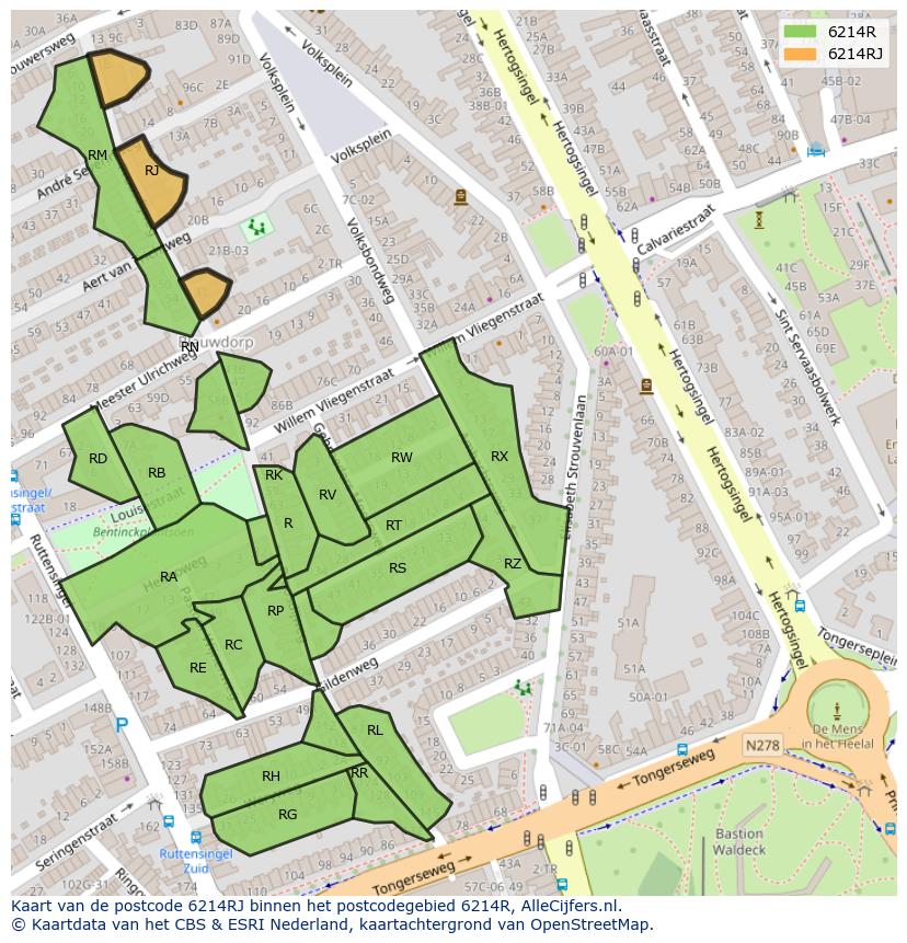 Afbeelding van het postcodegebied 6214 RJ op de kaart.