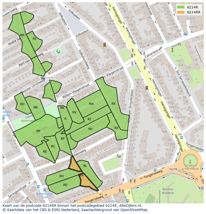 Afbeelding van het postcodegebied 6214 RR op de kaart.