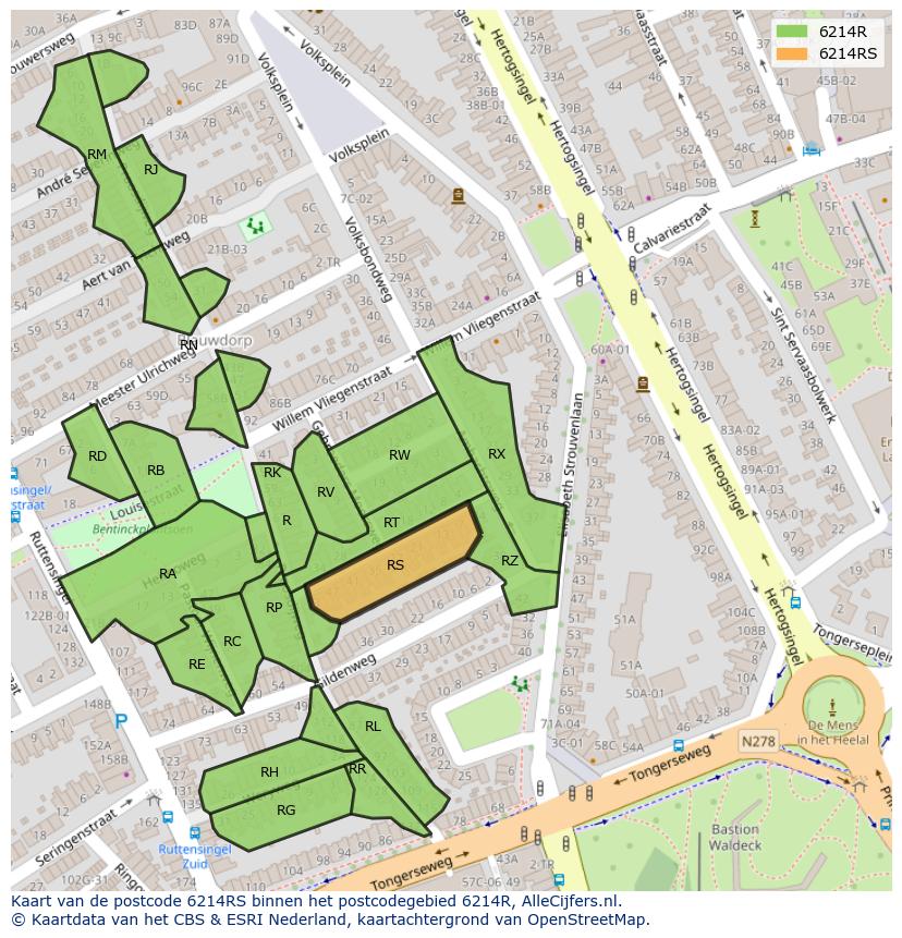 Afbeelding van het postcodegebied 6214 RS op de kaart.
